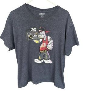 Popeye Shirt Adult Large Gray Cartoon Sailorman Boom Box Graphic T-shirt